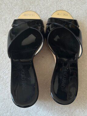 Jimmy Choo Perfume Wedge Black Patent Leather Sandals - Size 7